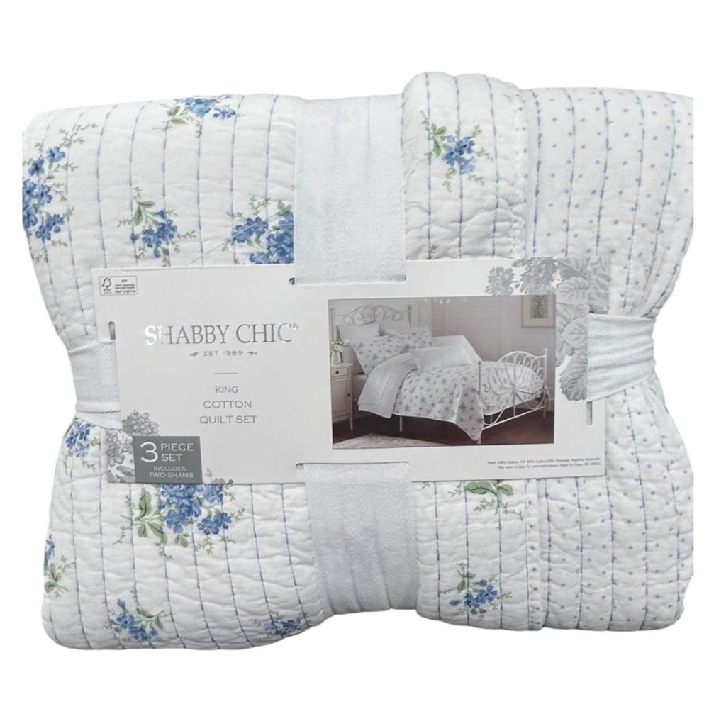 Shabby Chic Floral King Cotton Quilt Set 106”x92”